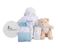 Cadeau de Naissance Personnalisé avec Peignoir de bain brodé pour bébé en mousse et ours en peluche Présenté dans une Élégante Boîte Vintage. Taille 6/12 mois | BebeDeParis BebeDeParis