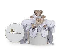 Cadeau de Naissance Personnalisé | Jumeaux classiques de panier de bébé | Boîte de style vintage | 3-6 mois (Gris) | BebeDeParis
