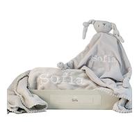 Cadeau de Naissance Personnalisé pour Bébé, Doudou et Couverture en Polaire Gris, Tétine Gravée - Coffret Luxe pour Nouveau-Né | BebeDeParis
