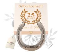 Cadeau de noces d'argent | Fer à cheval avec boîte cadeau avec personnalisation | Cadeau personnalisé pour mariage d'argent avec gravure | Porte-bonheur 25 ans de mariage avec nom