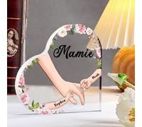 Cadeau de Noël Cadeau Fête Des Mères Plaque Acrylique Personnalisée avec 1-7 Prénoms Cadeau pour Famille Mamans Mamie Amis Cadeau Femme (B-2 Prénoms)