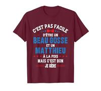 Cadeau De Noël Drôle pour Homme Beau Gosse Matthieu Humour T-Shirt, Homme, Marron, XL