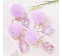 Cadeau de Noël et de l'hiver - Porte-clés en forme de cœur rose avec pompon doux et moelleux, joli charm de sac pour femmes, pendentif lettre A-Z 26 lettres I,J,K,L,M,N,O,P,R,S,T,U,W,Y,Z,A,B,C,D,E,F,Q