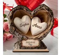 Cadeau de Noël pour Femme, Petites Amies, Petits Amis Plaque Décorative en Bois Personnalisé avec Noms et Dates Gravés, Cadeaux Anniversaire,Cadeaux de Saint-Valentin, Cadeaux Couple