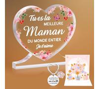 Cadeau de Noël pour Maman - Cœur en Acrylique Tu ES la Meilleure Maman du Monde Entier avec Porte-clés et Carte - Message d'amour Je t'aime - Idée Cadeau Originale