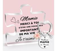 Cadeau de Noël pour Mamie - Bloc Puzzle en Acrylique avec Gravure Personnalisée - Cadeau Original pour Grand-Mère, Anniversaire ou Fête des Grands-Mères