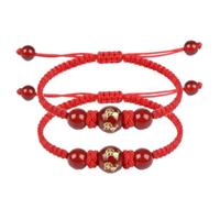 Cadeau de Nouvel An chinois, bracelet réglable avec cordon rouge pour l'année du cheval - Bracelet porte-bonheur - Printemps Festiva Fortune - Bijoux Feng Shui tressés - Cadeaux en perles pour femmes