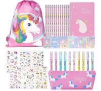 Cadeau De Papeterie Licorne,Ensemble De Jouets Licorne Pour Filles,Comprend Sacs De Cordon Et Des Trousse Scolaire Et Carnet Et Autocollants Et Stylos Gel Pour Fille 6-12 Ans