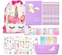 Cadeau De Papeterie Licorne Pour Fille 6 7 8 9 10 11 12 Ans, Ensemble De Jouets Licorne Pour Filles, Comprend Sacs De Cordon Et Des Trousse Scolaire Et Carnet Et Autocollants Et Stylos Gel
