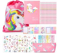 Cadeau De Papeterie Licorne Pour Fille 6 7 8 9 10 11 12 Ans,Ensemble De Jouets Licorne Pour Filles,Trousse Scolaire Et Carnet Et Autocollants Et Stylos Gel(32 Pièces)
