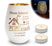 Cadeau de pendaison de crémaillère - Photophore en verre avec gravure - Cadeau de pendaison de crémaillère - Décoration de bougie pour la maison - Bonne chance dans la nouvelle maison - Idée cadeau