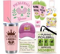 Cadeau de pickleball pour femme, articles pour amateurs de pickleball avec gobelet de 590 ml, chaussettes, sac fourre-tout, sac de maquillage, porte-clés, notes autocollantes, cadeau d'anniversaire