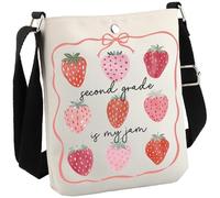 Cadeau de premier jour de 2e année pour enseignant, équipe, cadeau de reconnaissance de l'équipage Second Grade Is My Jam mignon fraise sac à bandoulière, Deuxième Grade Cb EU, 8.27 Inches ×6.5 Inches
