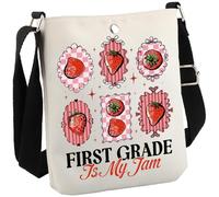 Cadeau de première année pour enseignant, équipe d'équipe, cadeau de reconnaissance de l'équipage First Grade Is My Jam Sac à bandoulière mignon fraise, Cb UE de première qualité, 8.27 Inches ×6.5