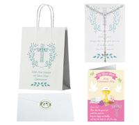 Cadeau de première communion pour filles, cartes de première communion pour filles, chapelet avec perles catholiques et croix pour enfants, sac cadeau de première communion pour filles (rose)