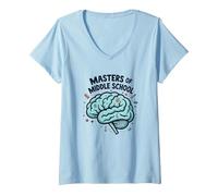 Cadeau de Reconnaissance pour Enseignant de maîtrise du collège T-Shirt avec Col en V, Femme, Bleu Céleste, XXL