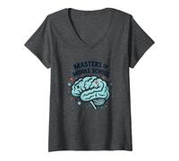 Cadeau de Reconnaissance pour Enseignant de maîtrise du collège T-Shirt avec Col en V, Femme, Chiné Foncé, XXL