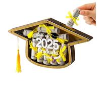 Cadeau de remise des diplômes Compartiment pour l'argent 2025, étui pour cartes et argent pour la fête de remise des diplômes | Détail central en bois Décoration de félicitations pour lycée étudiant
