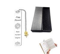 Cadeau de retraite femme homme - 1 marque-page métal tournesol gravé - 13 cm - avec pendentif cœur - présenté en coffret élégant noir