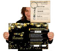 Cadeau de Retraite - Grande Carte+ Porte-clés en Cristal « Nouvelle Liberté » | Message d’Adieu & Espace pour Écrire | Idée Cadeau Retraite Femme Homme Collègue