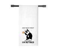 Cadeau de retraite pour femme « What Day Is Today » - Serviette de cuisine « Who Cares I'm Retired » - Cadeau pour les amateurs de chats (Is Today Towel UK)