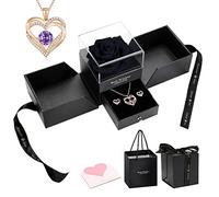 Cadeau de Saint-Valentin éternel rose préservée Love Box Regalos Para Mujer Eternal Roses Collier Boucle d'oreille Anniversaire Regalos, Rose, Zirconium