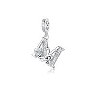 Cadeau de Saint-Valentin - Lettre M Pandora Charms S'adapte au Collier Bracelet Européen,Cadeau pour Femmes Filles Anniversaire