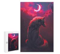 Cadeau De Saison : Wolf Under The Blood Moon, 1000 PCS, Puzzle Décoratif en Bois, avec Une Image Décorative Une Fois Terminé