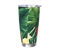 Cadeau de voiture pour homme et femme - Gobelet avec couvercle et paille - Tasse à café isotherme à double paroi de 591 ml en acier inoxydable pour porte-gobelet de voiture, tasse de voyage hojas