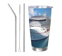 Cadeau de voiture pour homme et femme - Gobelet avec couvercle et paille - Tasse à café isotherme à double paroi de 591 ml en acier inoxydable pour porte-gobelet de voiture, navires de croisière