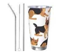 Cadeau de voiture pour homme et femme - Gobelet avec couvercle et paille - Tasse à café isotherme à double paroi de 591 ml pour porte-gobelet de voiture, tasse de voyage en acier inoxydable, berger
