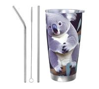 Cadeau de voiture pour homme et femme - Gobelet avec couvercle et paille - Tasse à café isotherme à double paroi de 591 ml pour porte-gobelet de voiture, jolie tasse de voyage en acier inoxydable