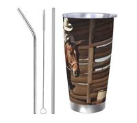 Cadeau de voiture pour homme et femme - Gobelet avec couvercle et paille - Tasse à café isotherme à double paroi de 591 ml pour porte-gobelet de voiture, tasse de voyage American West Rodeo en acier