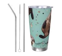 Cadeau de voiture pour homme et femme - Gobelet avec couvercle et paille - Tasse à café isotherme à double paroi de 591 ml en acier inoxydable pour porte-gobelet de voiture, tasse de voyage loutre