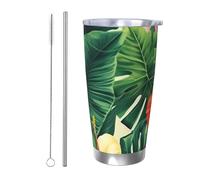 Cadeau de voiture pour homme et femme - Gobelet avec couvercle et paille - Tasse à café isotherme à double paroi de 591 ml en acier inoxydable pour porte-gobelet de voiture, tasse de voyage hojas