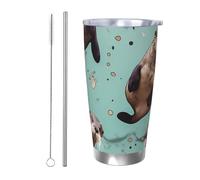 Cadeau de voiture pour homme et femme - Gobelet avec couvercle et paille - Tasse à café isotherme à double paroi de 591 ml en acier inoxydable pour porte-gobelet de voiture, tasse de voyage loutre