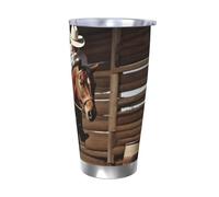 Cadeau de voiture pour homme et femme - Gobelet avec couvercle et paille - Tasse à café isotherme à double paroi de 591 ml pour porte-gobelet de voiture, tasse de voyage American West Rodeo en acier
