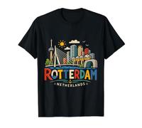 Cadeau de Voyage à Rotterdam Pays-Bas dessiné à la Main T-Shirt Graphique avec Valeur, Homme, Noir, XL