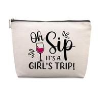 Cadeau de voyage pour filles - Cadeau de week-end pour filles - Trousse de maquillage de voyage - Cadeau d'amitié - Cadeau de fin de semaine pour filles - Trousse de maquillage Oh Sip It's A Girl Trip