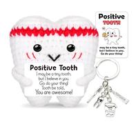 Cadeau Dentiste, Poupées de Dent Positive avec Porte Clés et Carte, Porte Clef Dentiste, Tricotée Émotionnelle Décoration de Bureau, Cadeau Positif pour Une Amie Famille Collègue Couple