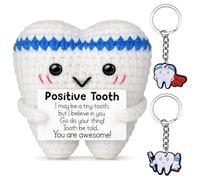 Cadeau Dentiste, Poupées de Dent Positive avec Porte Clés et Carte, Porte Clef Dentiste, Tricotée Émotionnelle Décoration de Bureau, Cadeau Positif pour Une Amie Famille Collègue, Bleu