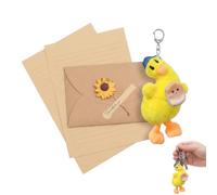 Cadeau Départ Collègue de Travail, Porte-Clés Canard Jaune Mignon avec Enveloppe d'Adieu, Papier à Lettres et Tournesol, Cadeau de Remerciement Original pour Retraite et Changement de Poste