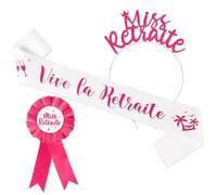 Cadeau Départ Retraite Femme Bandeau Serre-tête Diamant Miss Retraite et Écharpe Vive la Retraite avec Badge Rose Accessoires Déguisement Décoration pour Grandes Vacances Repos Fête Retraite