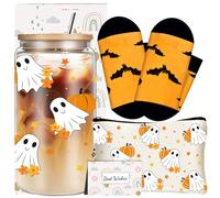 Cadeau d'Halloween pour femme, joli ensemble de cadeaux d'anniversaire pour sœur, amie, enseignante, panier Boo avec tasses en verre de 473,6 g