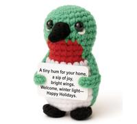 Cadeau d'hôtesse de Noël - Mini colibri en peluche au crochet avec panneau d'histoire, fait à la main, 10,2 cm, décoration d'intérieur, cadeau de Noël, souvenir de la forêt confortable