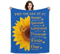 Cadeau d'inspiration Positive Couverture Tournesol Cadeau d'appréciation Positive pour Femme Amie Soeur Collègue Idées Cadeau Plaids 150x130cm (Dieu Dit Que tu ES)