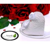 Cadeau d'invité Coeur avec ornement, Quantité:10pcs, Couleur:Blanc