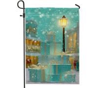 Cadeau drapeau de jardin, flocons de neige festifs d'hiver, lampadaire de Noël, toile de jute turquoise, drapeaux décoratifs double face pour extérieur, terrasse, pelouse, porche, entrée, camping