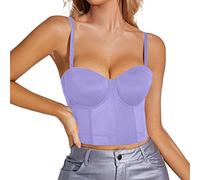 Cadeau Drôle Top Bustier Corset Top Ajustement Serré Corset Débardeur Bretelle Top Solide Court Mode Tee Shirt Femmes Manches Longues (Purple, S)
