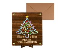 Cadeau en argent Noël Bois - Emballage pour cadeau en argent incl. support, avec remerciement, XL (20x15 cm) Cadeaux en argent, design de découpe d'arbre de Noël, cadeau d'argent de Noël pour famille